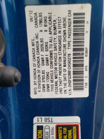 Photo 10 from auction – 2012 HONDA CIVIC EX with VIN 2HGFG3B81CH545278