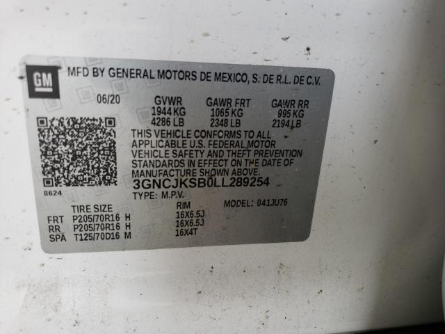 Photo 10 from auction – 2020 CHEVROLET TRAX LS with VIN 3GNCJKSB0LL289254