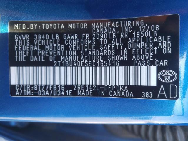 Photo 10 from auction – 2009 TOYOTA COROLLA BA with VIN 2T1BU40E59C165416