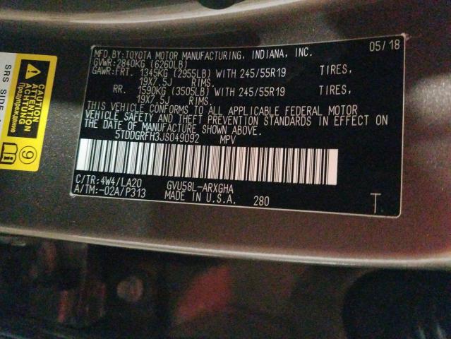 Photo 10 from auction – 2018 TOYOTA HIGHLANDER with VIN 5TDDGRFH3JS049092