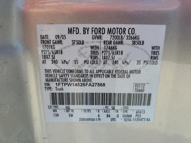 Photo 10 from auction – 2006 FORD F150 SUPER with VIN 1FTPW14526FA27568