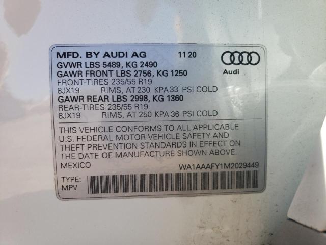 Photo 10 from auction – 2021 AUDI Q5 PREMIUM with VIN WA1AAAFY1M2029449