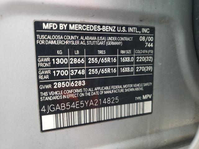 Photo 10 from auction – 2000 MERCEDES-BENZ ML 320 with VIN 4JGAB54E5YA214825