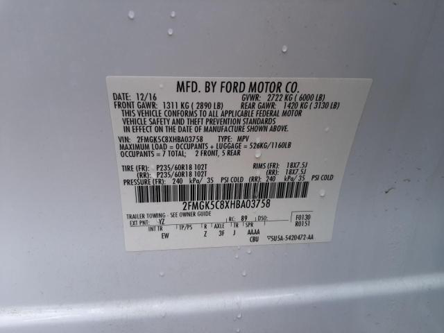 Photo 10 from auction – 2017 FORD FLEX SEL with VIN 2FMGK5C8XHBA03758