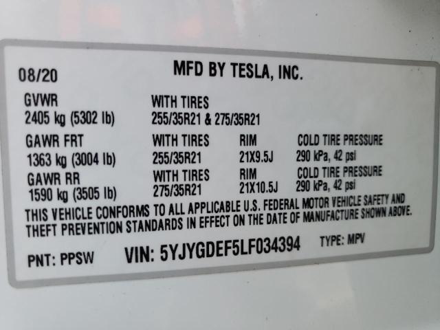 Photo 10 from auction – 2020 TESLA MODEL Y with VIN 5YJYGDEF5LF034394