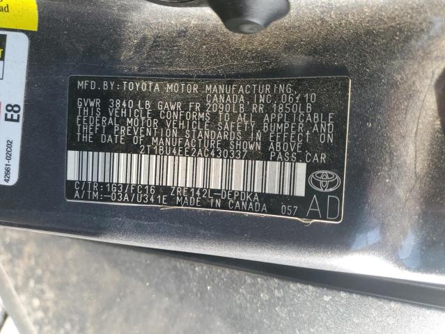 Photo 10 from auction – 2010 TOYOTA COROLLA BA with VIN 2T1BU4EE2AC430337