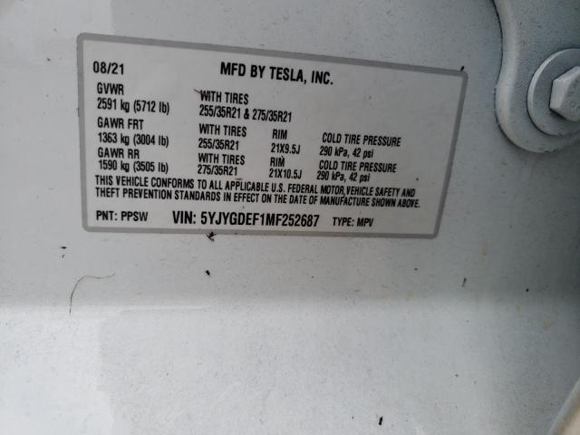 Photo 10 from auction – 2021 TESLA MODEL Y with VIN 5YJYGDEF1MF252687