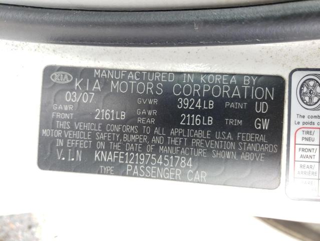 Photo 10 from auction – 2007 KIA SPECTRA EX with VIN KNAFE121975451784