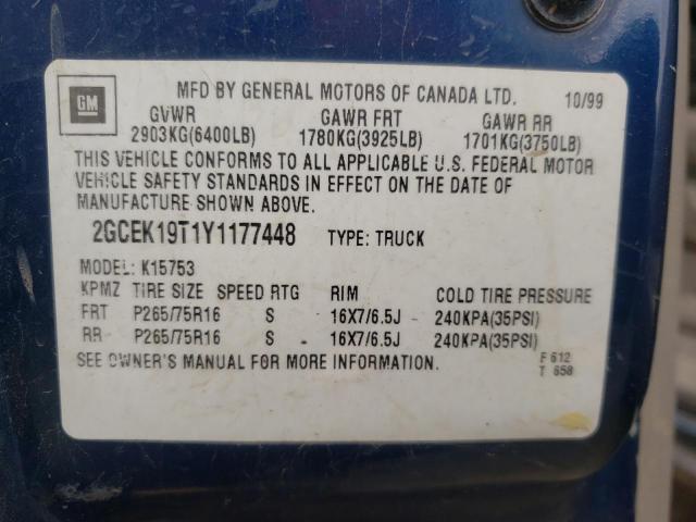 Photo 10 from auction – 2000 CHEVROLET SILVERADO with VIN 2GCEK19T1Y1177448
