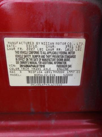 Photo 10 from auction – 2010 NISSAN SENTRA 2.0 with VIN 3N1AB6AP4AL677010