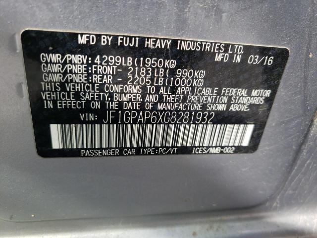 Photo 10 from auction – 2016 SUBARU IMPREZA SP with VIN JF1GPAP6XG8281932