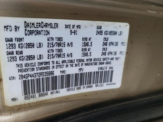 Photo 10 from auction – 2002 DODGE GRAND CARA with VIN 2B4GP44372R535886