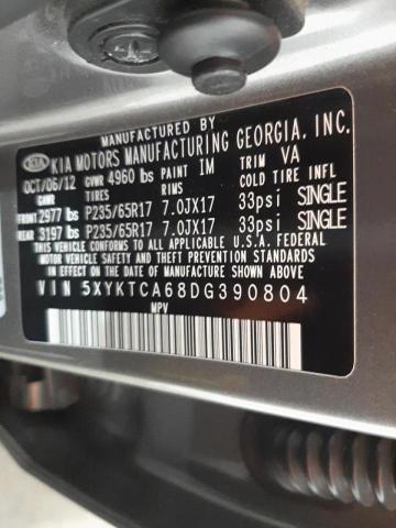 Photo 10 from auction – 2013 KIA SORENTO LX with VIN 5XYKTCA68DG390804