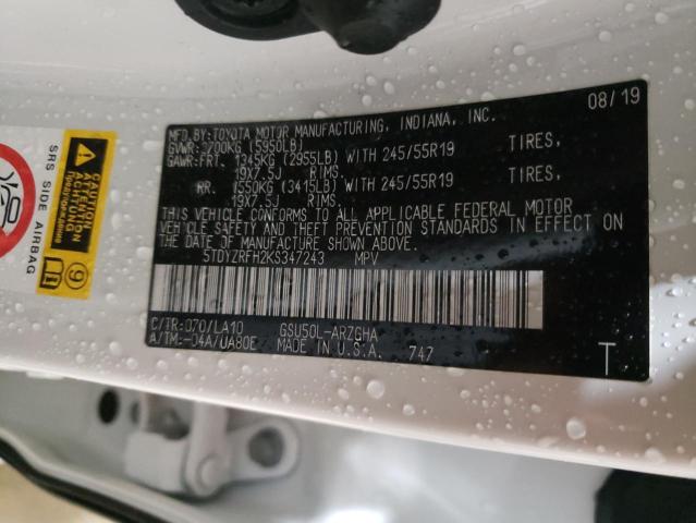 Photo 10 from auction – 2019 TOYOTA HIGHLANDER with VIN 5TDYZRFH2KS347243