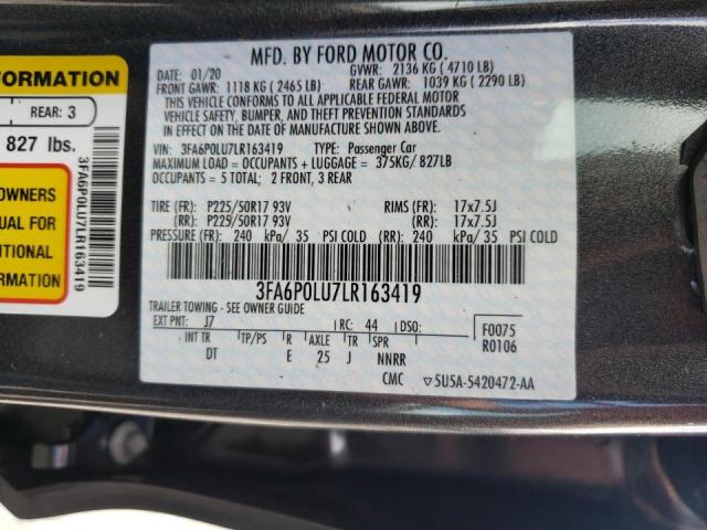 Photo 10 from auction – 2020 FORD FUSION SE with VIN 3FA6P0LU7LR163419