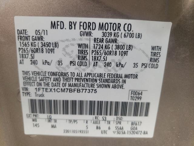 Photo 10 from auction – 2011 FORD F150 SUPER with VIN 1FTEX1CM7BFB77375