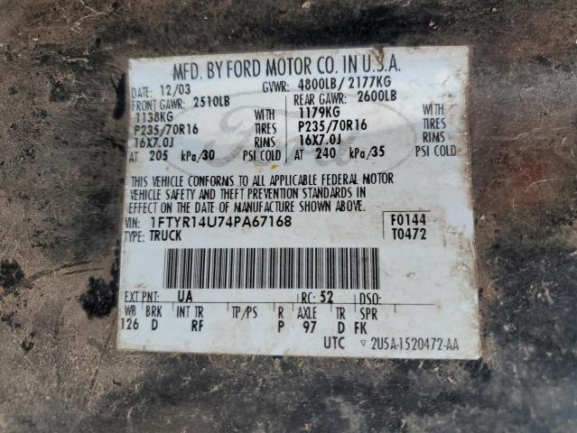 Photo 10 from auction – 2004 FORD RANGER SUP with VIN 1FTYR14U74PA67168