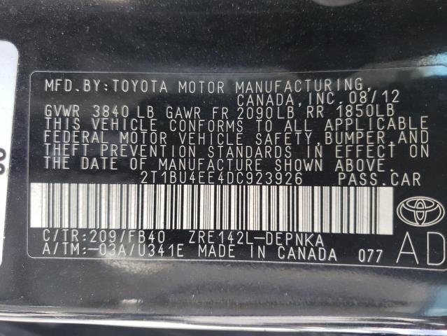 Photo 10 from auction – 2013 TOYOTA COROLLA BA with VIN 2T1BU4EE4DC923926