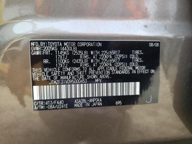 Photo 10 from auction – 2009 TOYOTA RAV4 LIMIT with VIN JTMZF31V095000453