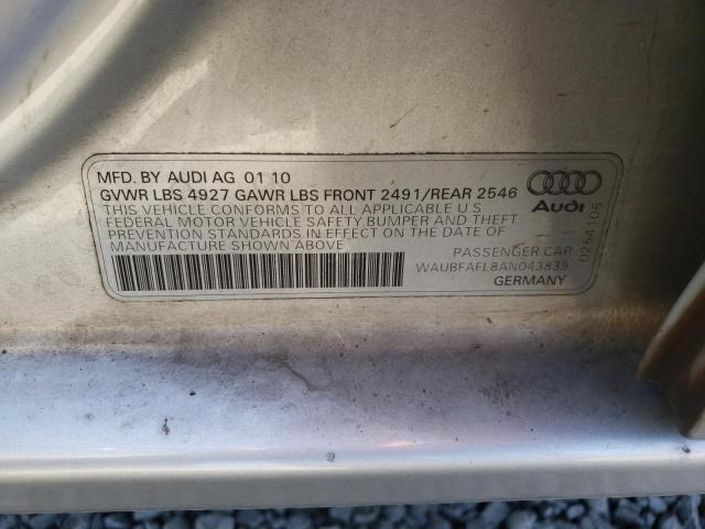 Photo 10 from auction – 2010 AUDI A4 PREMIUM with VIN WAUBFAFL8AN043839