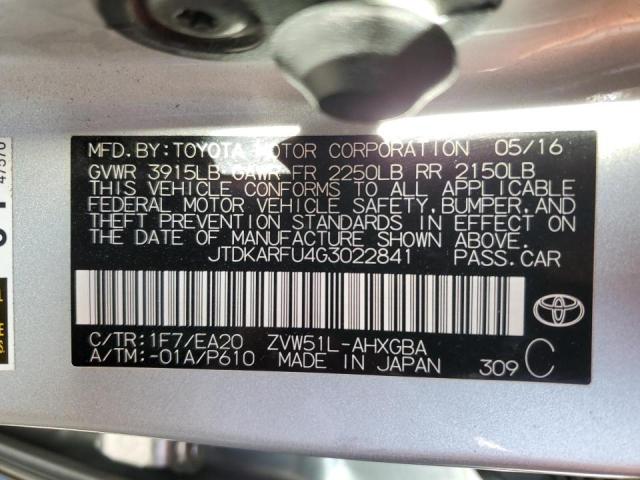 Photo 10 from auction – 2016 TOYOTA PRIUS with VIN JTDKARFU4G3022841