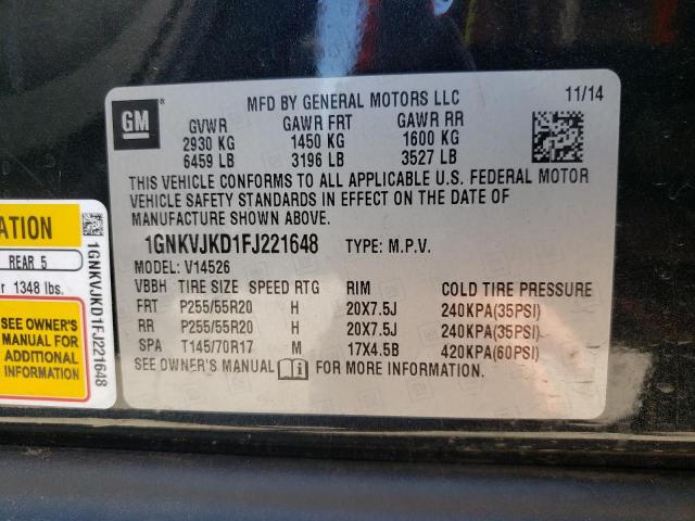 Photo 10 from auction – 2015 CHEVROLET TRAVERSE L with VIN 1GNKVJKD1FJ221648
