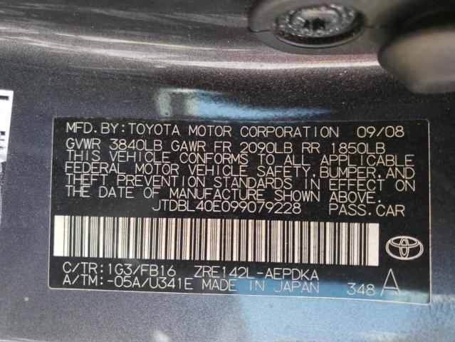 Photo 10 from auction – 2009 TOYOTA COROLLA BA with VIN JTDBL40E099079228