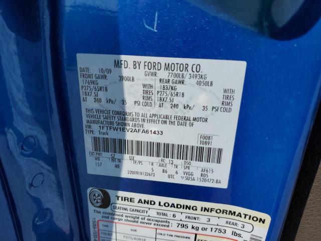 Photo 10 from auction – 2010 FORD F150 SUPER with VIN 1FTFW1EV2AFA61433