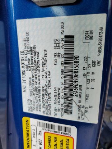 Photo 10 from auction – 2017 FORD FUSION SE with VIN 3FA6P0H90HR156890