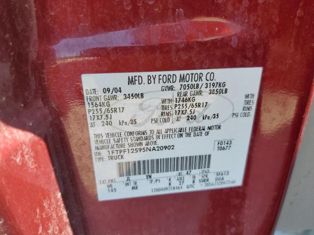 Photo 10 from auction – 2005 FORD F150 with VIN 1FTPF12595NA20902