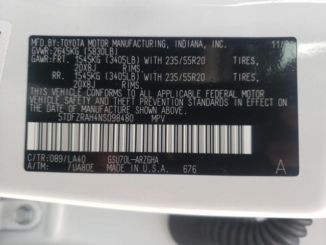 صورة رقم 10 من المزاد - 2022 TOYOTA HIGHLANDER مع VIN 5TDFZRAH4NS098480