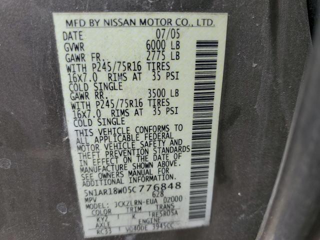 Photo 10 from auction – 2005 NISSAN PATHFINDER with VIN 5N1AR18W05C776848