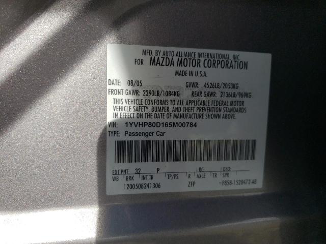 Photo 10 from auction – 2006 MAZDA 6 S with VIN 1YVHP80D165M00784