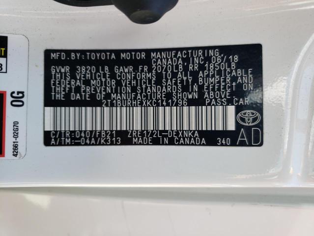Photo 10 from auction – 2019 TOYOTA COROLLA L with VIN 2T1BURHEXKC141796