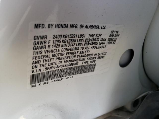 Photo 10 from auction – 2019 HONDA PASSPORT E with VIN 5FNYF8H04KB009602