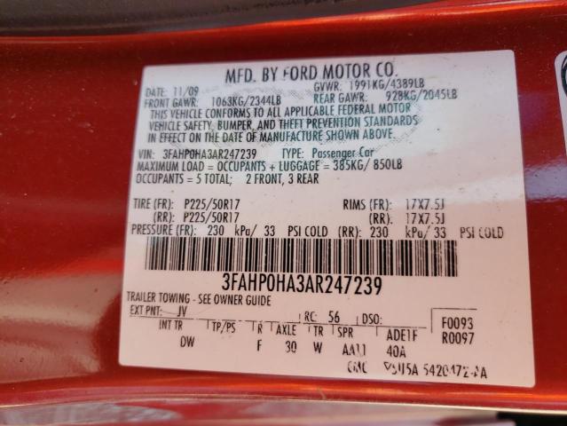 Photo 10 from auction – 2010 FORD FUSION SE with VIN 3FAHP0HA3AR247239