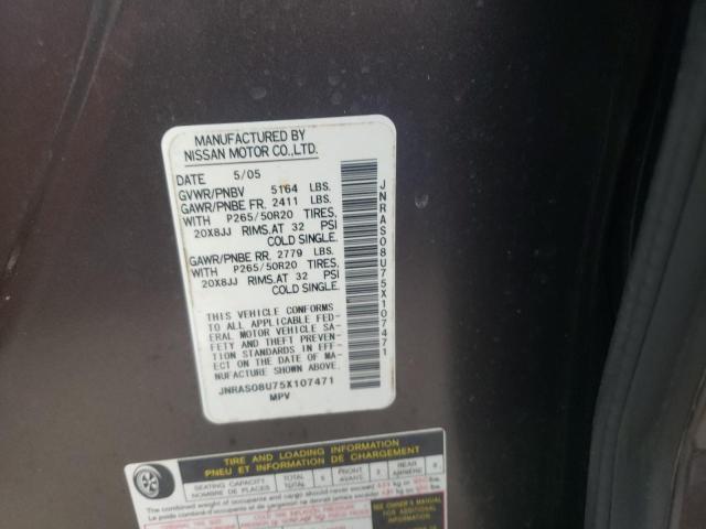 Photo 10 from auction – 2005 INFINITI FX35 with VIN JNRAS08U75X107471