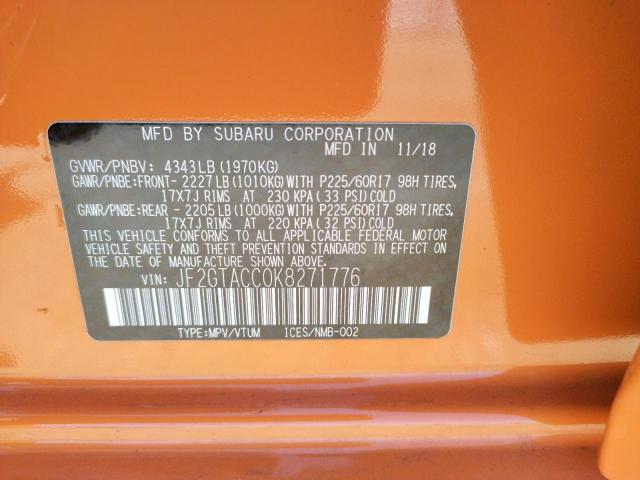 Photo 10 from auction – 2019 SUBARU CROSSTREK with VIN JF2GTACC0K8271776
