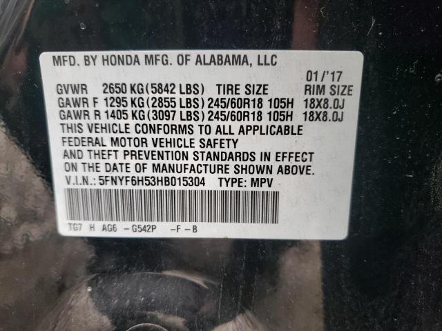 Photo 10 from auction – 2017 HONDA PILOT EXL with VIN 5FNYF6H53HB015304