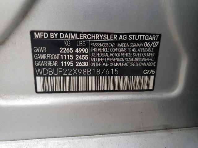 Photo 10 from auction – 2008 MERCEDES-BENZ E 320 CDI with VIN WDBUF22X98B187615