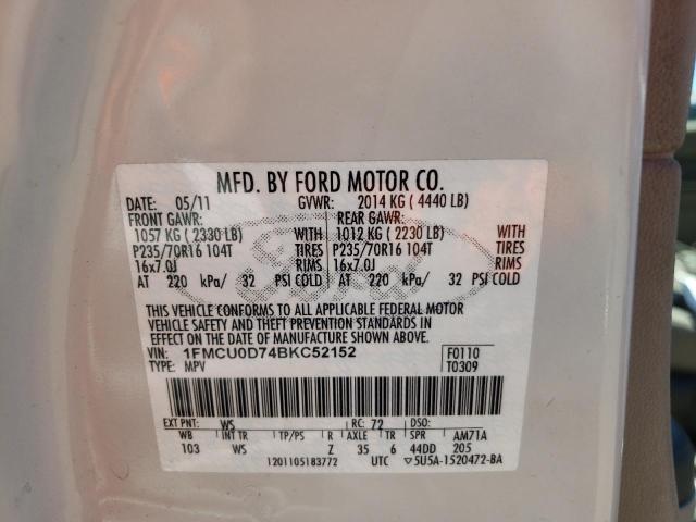 Photo 10 from auction – 2011 FORD ESCAPE XLT with VIN 1FMCU0D74BKC52152
