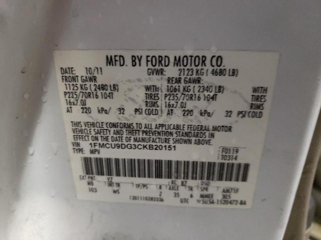 Foto 10 de la subasta – 2012 FORD ESCAPE XLT con VIN 1FMCU9DG3CKB20151