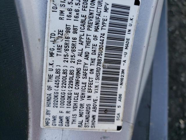 Photo 10 from auction – 2005 HONDA CR-V EX with VIN SHSRD78875U304474