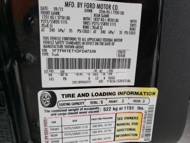 Photo 10 from auction – 2013 FORD F150 SUPER with VIN 1FTFW1ET1DFD47339