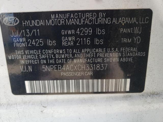 Photo 10 from auction – 2012 HYUNDAI SONATA GLS with VIN 5NPEB4ACXCH331837