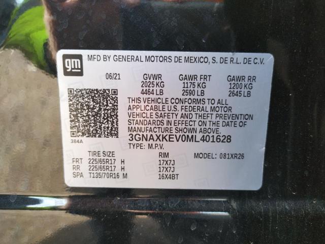 Photo 10 from auction – 2021 CHEVROLET EQUINOX LT with VIN 3GNAXKEV0ML401628