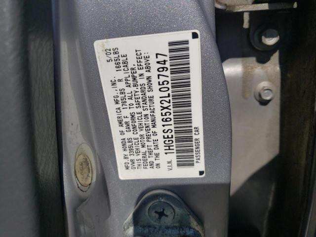 Photo 10 from auction – 2002 HONDA CIVIC with VIN 1HGES165X2L057947