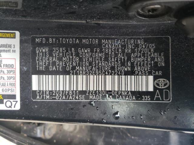 Photo 10 from auction – 2005 TOYOTA COROLLA CE with VIN 2T1BR32E95C472249