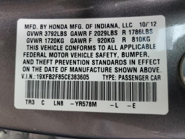 Photo 10 from auction – 2012 HONDA CIVIC EX with VIN 19XFB2F85CE383605