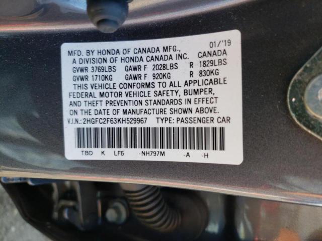 Photo 10 from auction – 2019 HONDA CIVIC LX with VIN 2HGFC2F63KH529967